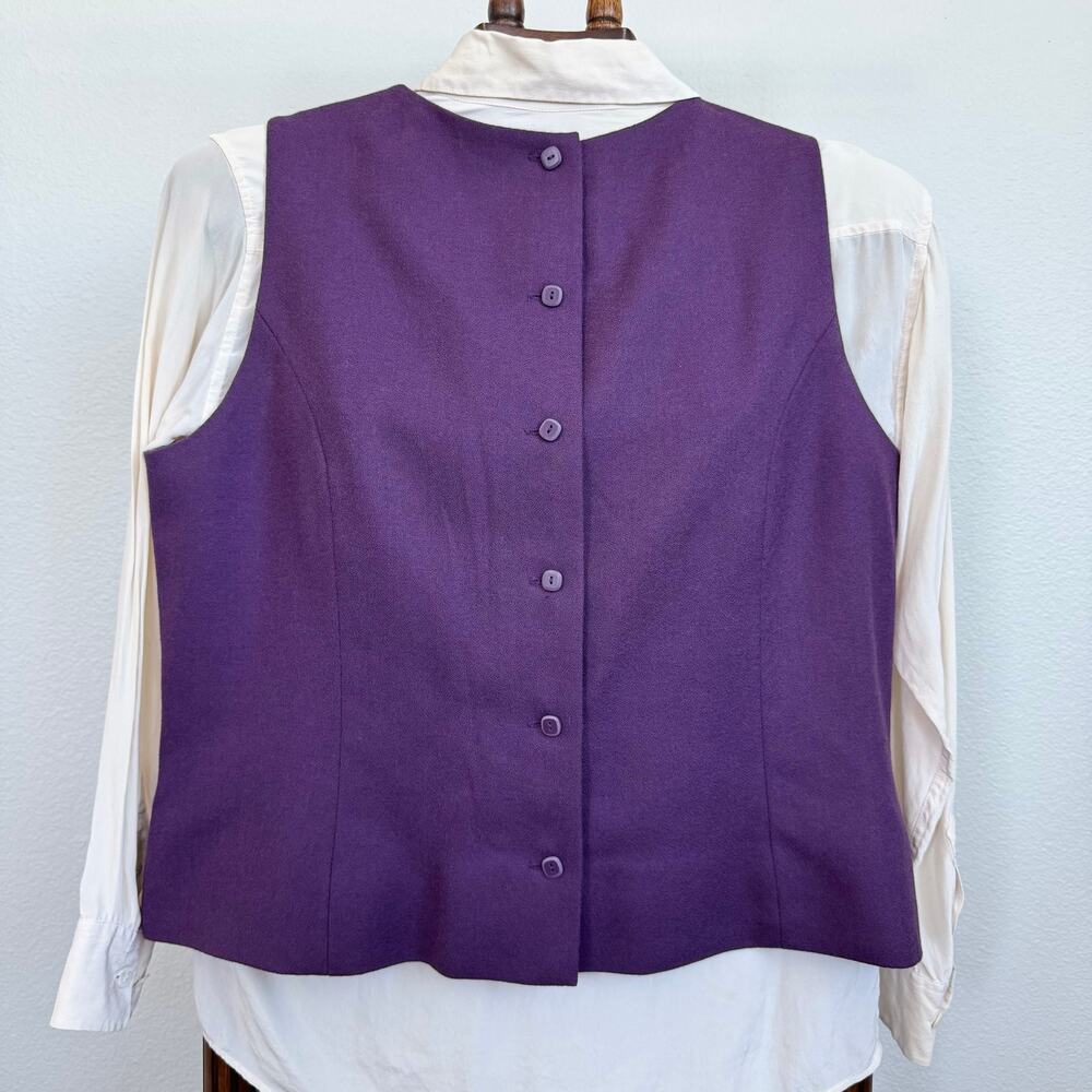 Vintage Amanda Smith 100% Wool Purple Shell Top Embroidered Leaf Sweater Vest 14 - Picture 3 of 6